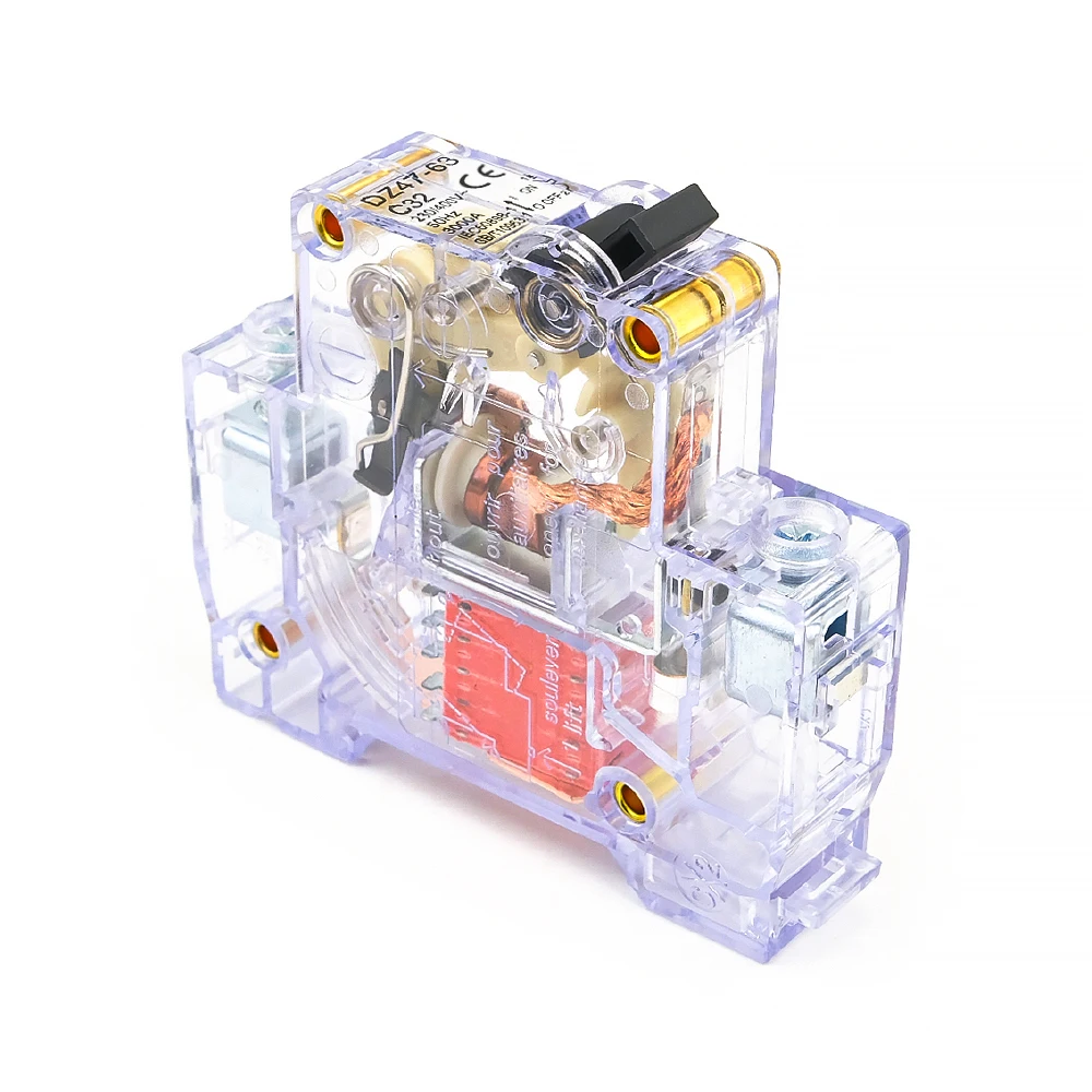 Disjoncteur miniature transparent à montage sur rail Din 1P 16-63A, DZ47-63 pour la sécurité électrique domestique/industrielle (AC230V/400V)