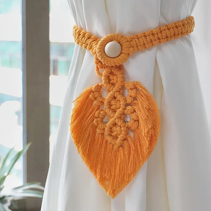 1pc Woven Bohemian Leaf Curtain Tiebacks, for Bedroom Living Room Home Decor