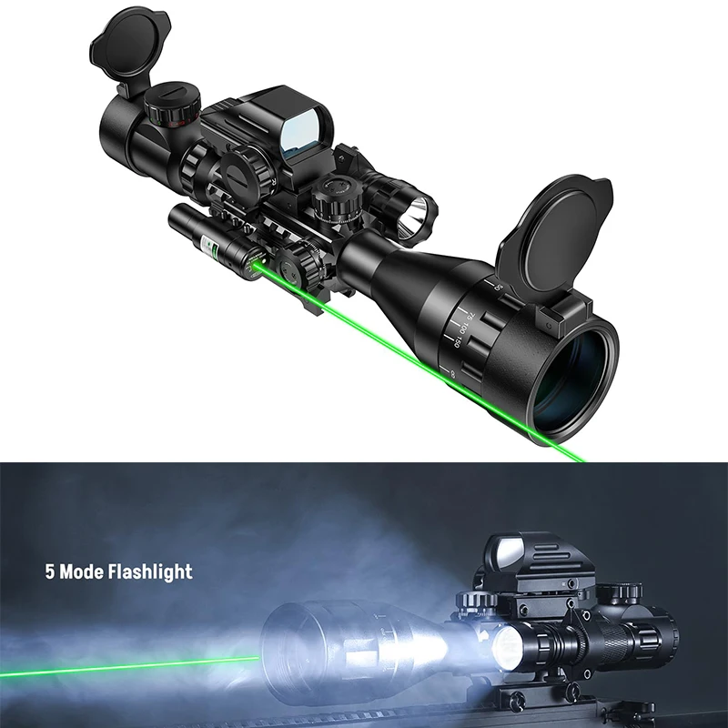 MidTen 4-16x50 AO Scope Dual Illuminated Optics & Reflex Sight Red Dot Sights & Green Laser Sight & LED Flashligh
