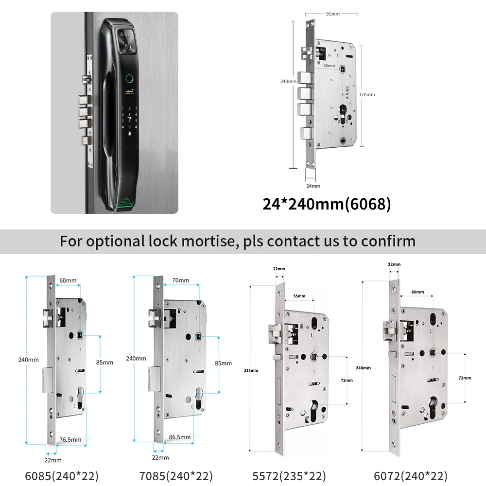 WBRL 6085 mortise luxury matt black automatic 9 languages 3d face recognition smart door lock