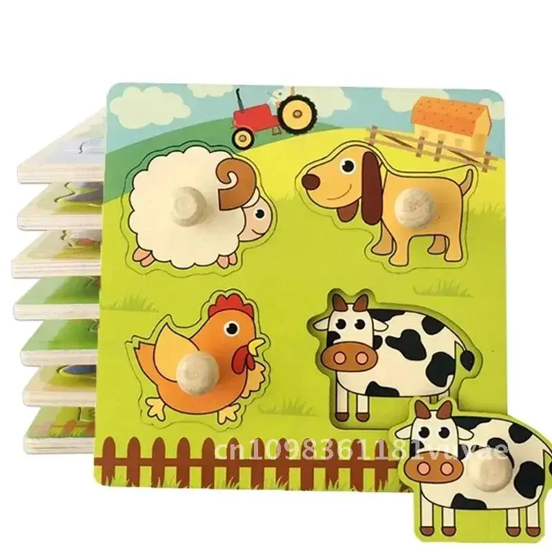 3D Wooden Montessori Puzzle Toys for Kids - Hand Scratch Educational Fruit Cognitive Learning Board Game