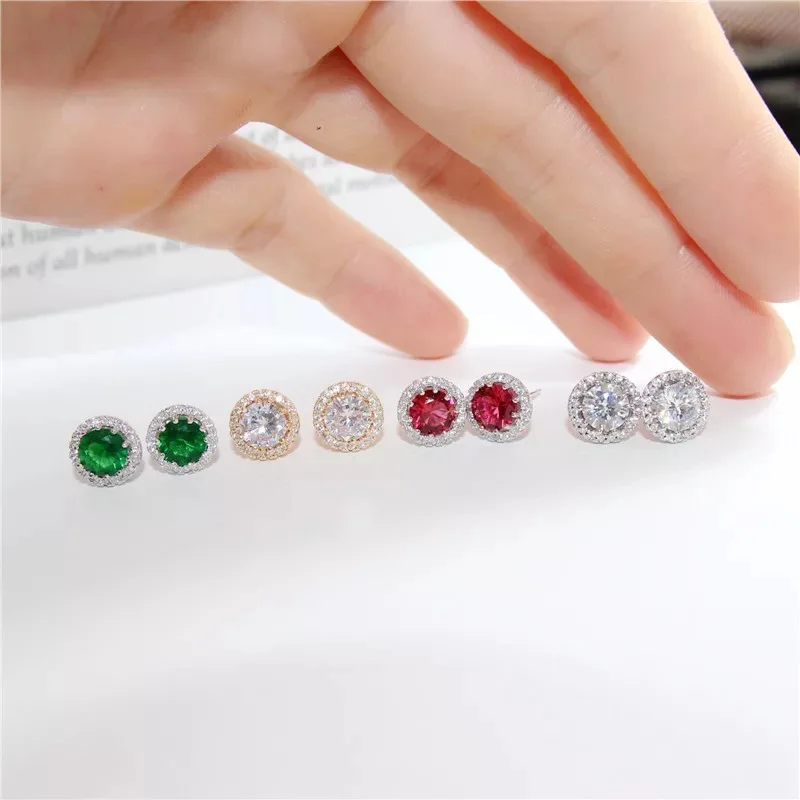 925 Sterling Silver Modne okrągłe kryształowe kolczyki sztyfty dla kobiet Dziewczyny Ślub Zaręczyny Biżuteria modowa — zdjęcie 5