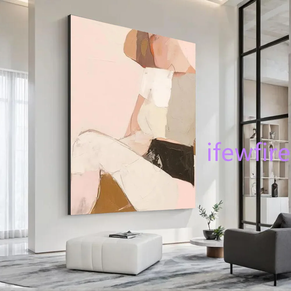Household Items 100% Handmade Abstract Oil Painting on Canvas Mural Warm Pink Tone Wall Art Picture for Living Room Decor Image