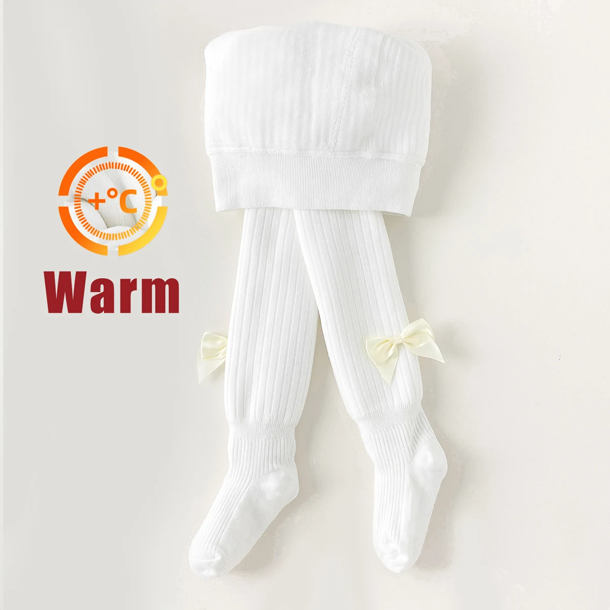 2PCS Little Girls Fleece Footed Tights, Ribbed Bow Warm Cold‑Resistant Dance Base Layer Pantyhose