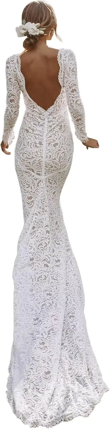 

Простые свадебные платья для невесты: сексуальное кружевное платье-русалка с длинными рукавами и шлейфом