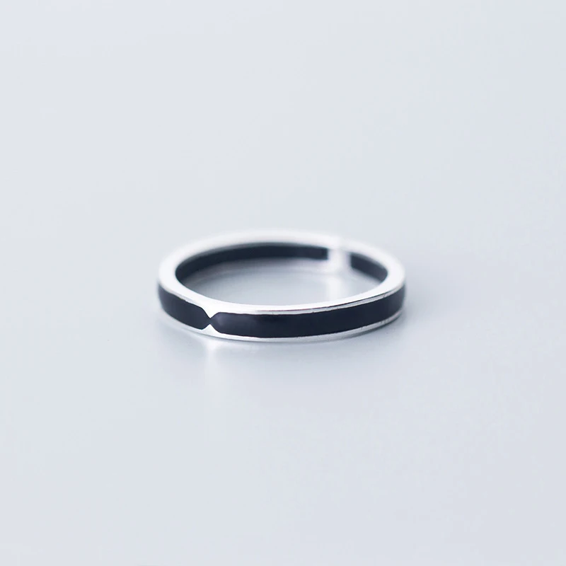 Modian Fashion Simple Black Ring for Women Genuine 925 Sterling Silver Open Adjustable Finger Ring Korea Style Fine Jewelry Gift