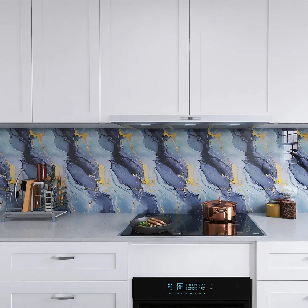Oil-Proof Kitchen Wall Sticker Featuring Marble Texture Self-Adhesive Backing Suitable For Kitchen Renovation And Decoration.
