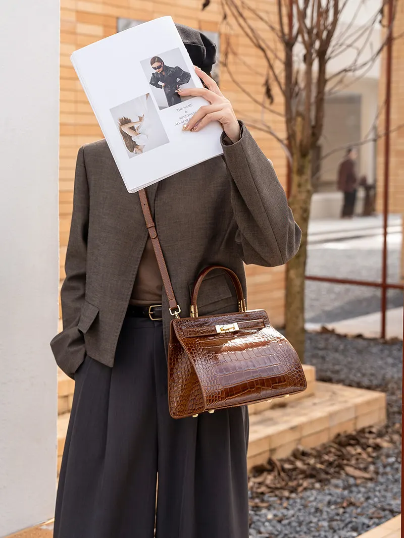 Bolso de mano con estampado de piel de cocodrilo para mujer, de la marca Aidrani, con solapa de cuero genuino, bolso de hombro de diseño para el trabajo, la oficina, fiestas y el uso diario.