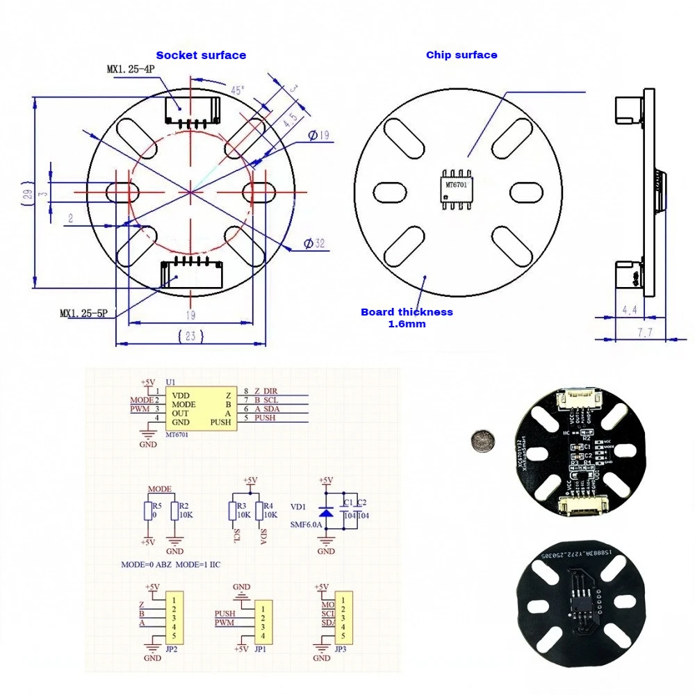 

1PCS 3.3-5V MT6701 Magnetic Encoder Module High-Precision 14-bit Brushless Motor Angle Measurement Sensor