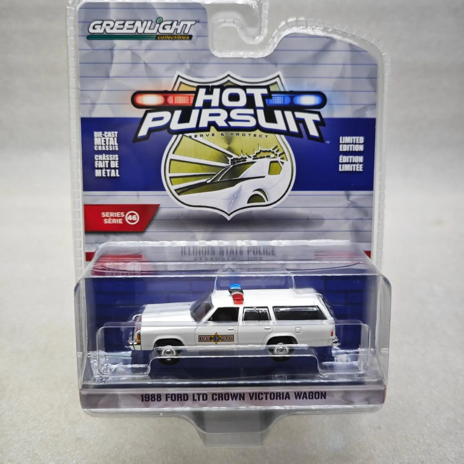 

GreenLight 1:64 Hot Tracking 46-1988 Ford LTD Crown Victoria Wagon, полицейская машина штата Иллинойс, коллекционная модель из литого сплава, подарок