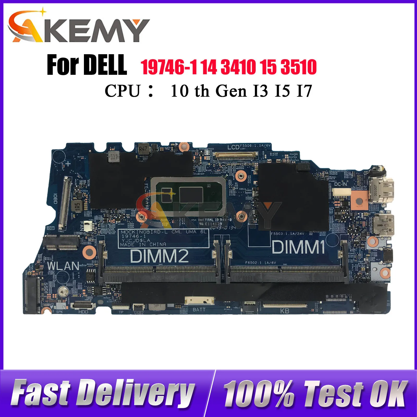 

For Dell Latitude 3410 3510 with i3 i5 i7 CPU Motherboard 19746-1 0PD7RH 02G2J7 0DT6K3 0J6VTW 0KW9T3 100% Fully Tested