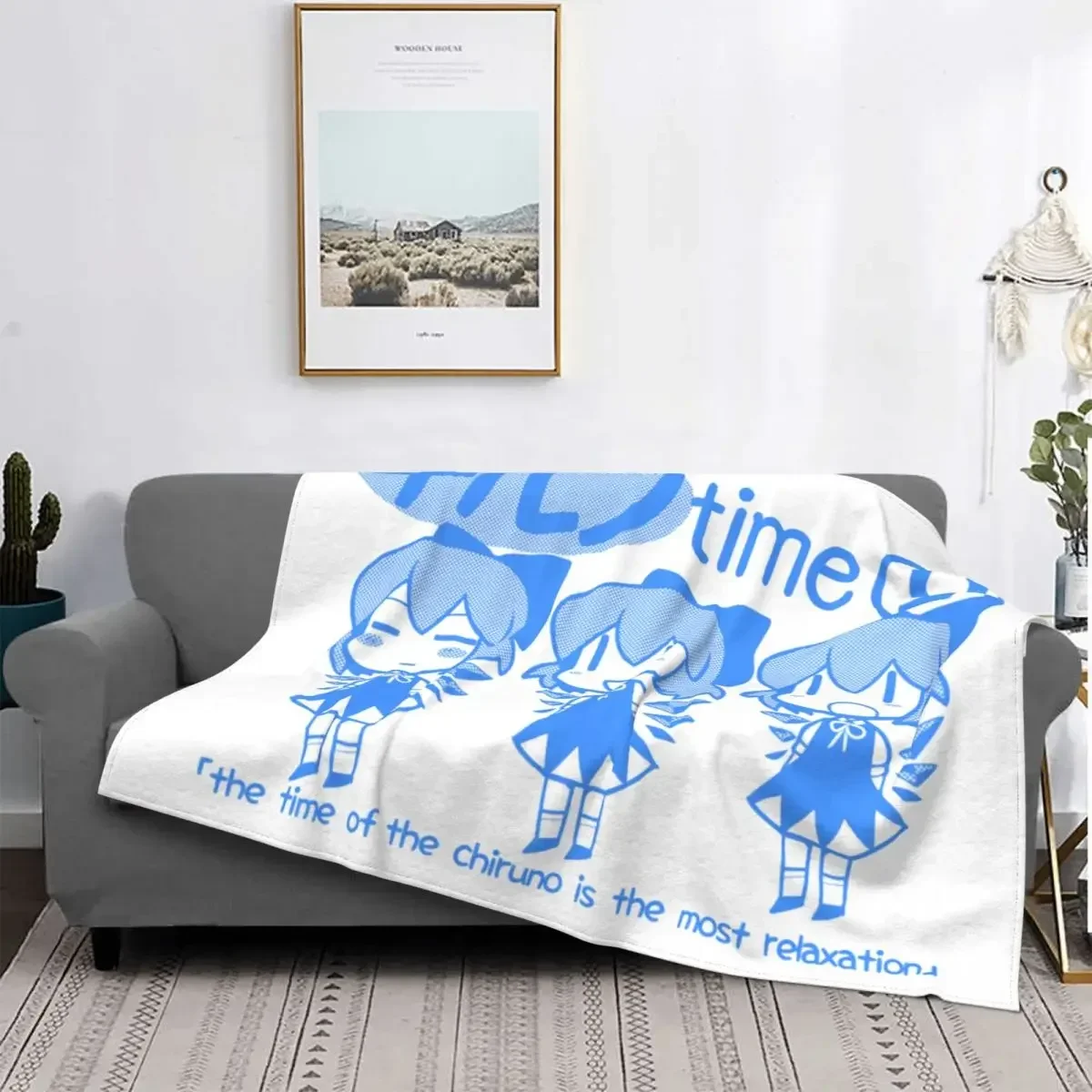 Touhou Project Anime Chill Cirno Time Knitted Blankets Plush Throw Blanket Bedding Couch Printed Ultra-Soft Warm Bedspread