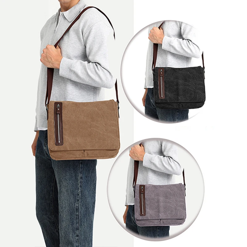 Messenger Bag Men Shoulder Canvas Business Retro Crossbody Vintage Pack Casual Trip Office Portable Travel Fashion Bags Y158A