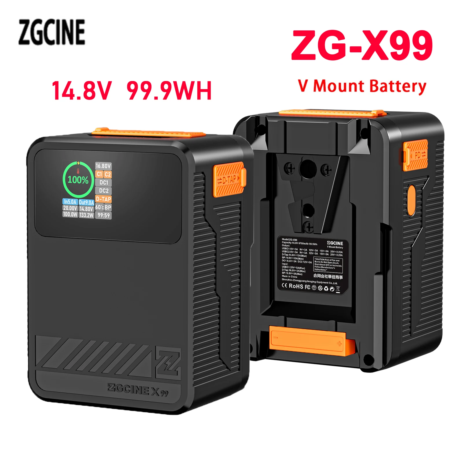 ZGCINE ZG-X99 V-Mount Battery V-Lock Lithium Battery 14.8V 99.9WH Pocket Battery Power Bank for cameras Lights Smartphone Laptop