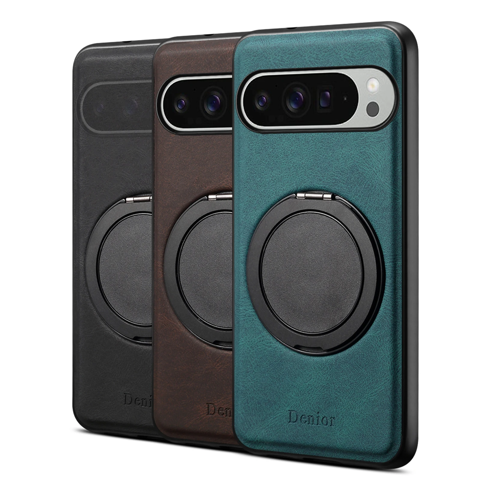 Faux Leather Mobile Phone Case Magnet 360° Rotating Stand Ring Buckle For Google Pixel 10 Pro XL 9 8A 7 view 6