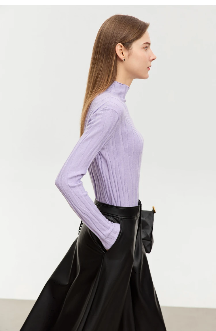 Amii Minimalistischer Damen-Wollpullover 2025 Winter Warme Strickpullover Schlanke Unterziehbluse Elastischer Stehkragen Pullover Top 12324064 – Detail 37