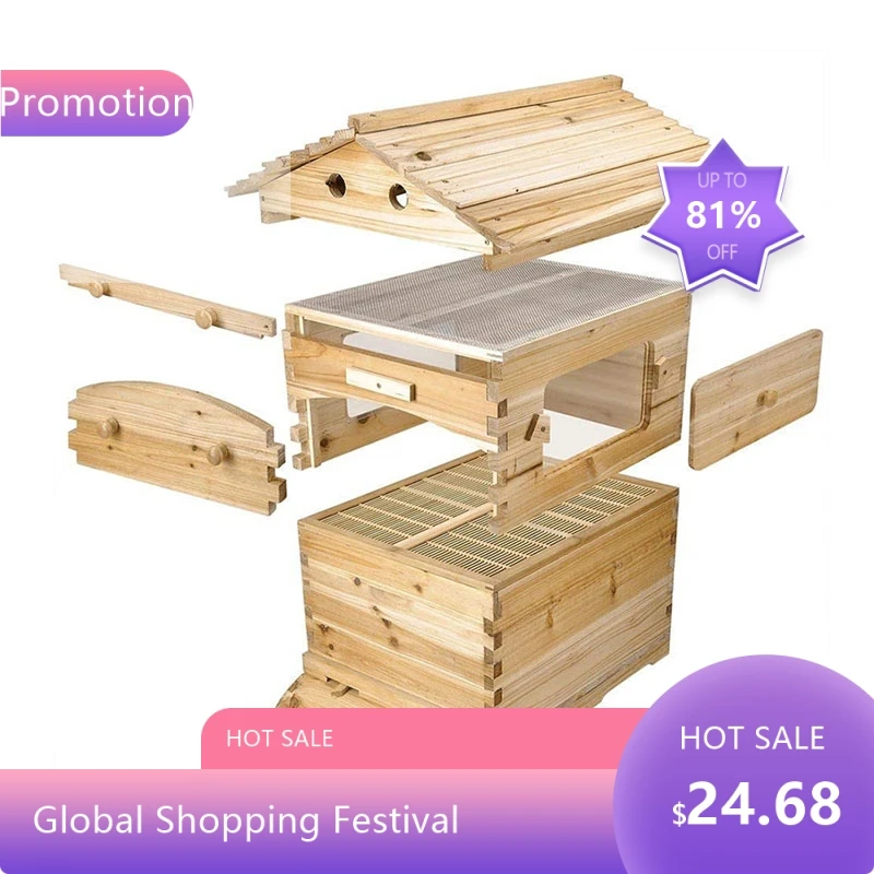 

8844F1 Automatic Wooden Bee Box Bee Nest 7pcs Beekeeping Equipment Beekeeper Honey Collection High Quality Germa