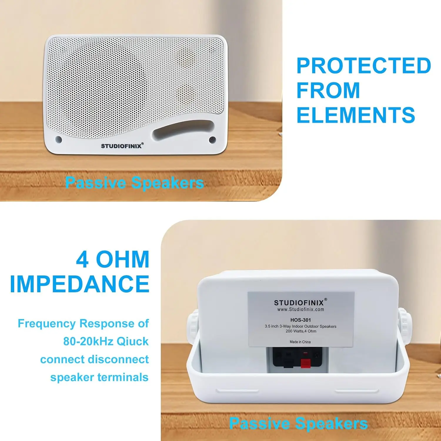 STUDIOFINIX 3.5'' 2PCS 200W Waterproof Outdoor Speakers 3-Way Passive Wired Wall Mounted Speakers with Premium Sound Quality