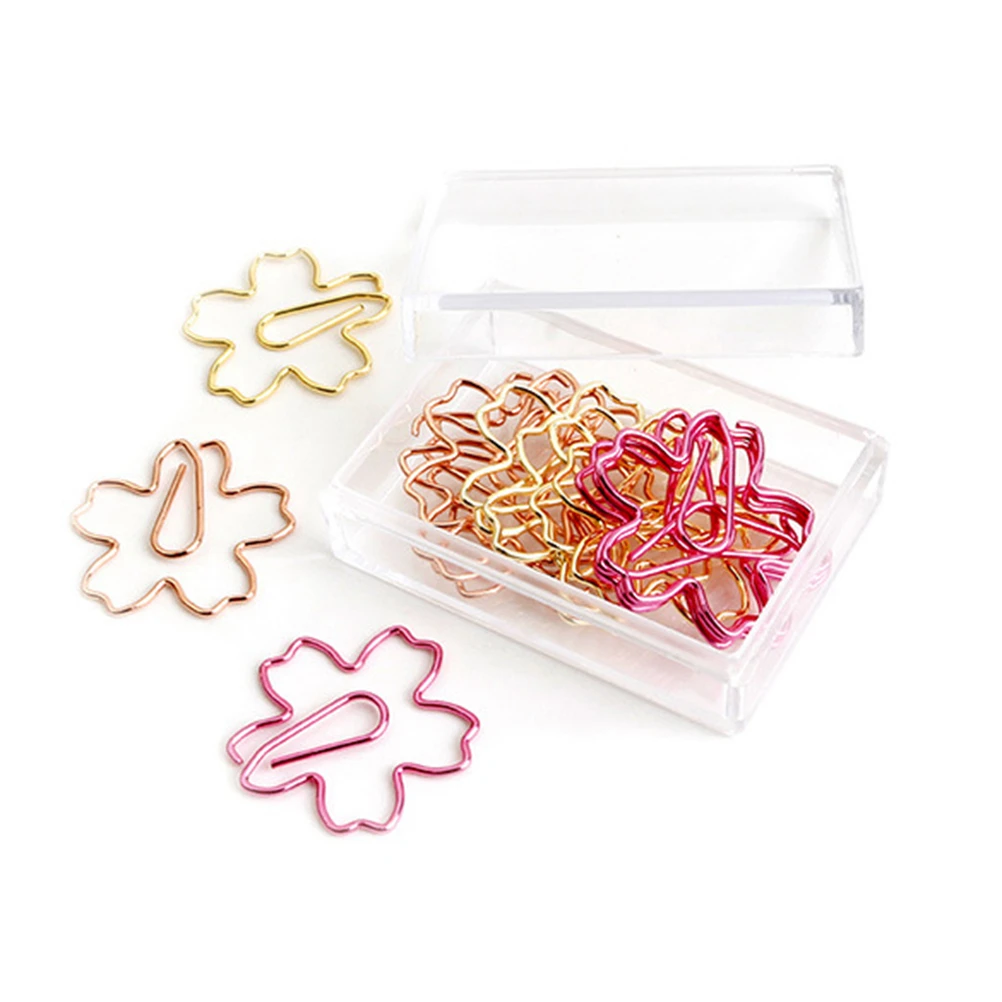 12pcs Flower Shape Paper Clips Mixed Color Large Size Strong Clipping Force Electroplated Metal Bookmark Clips For Notes Photos
