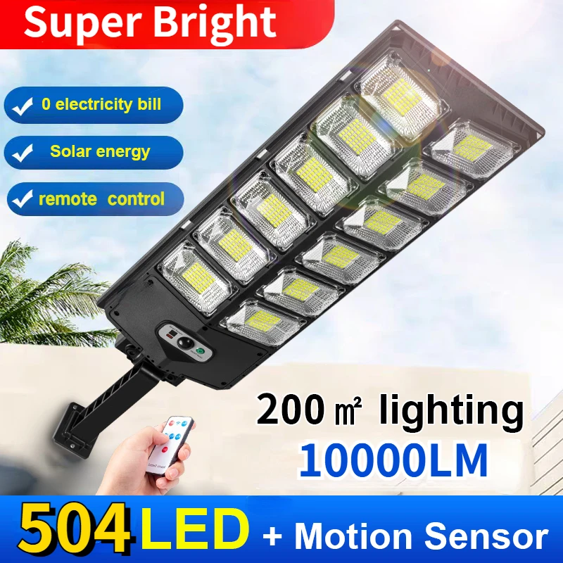 

504 LED Powerful Solar Lights Outdoor Motion Sensor External Waterproof Street Light 12000 Lumen Dusk to Dawn Garden Road Lamp