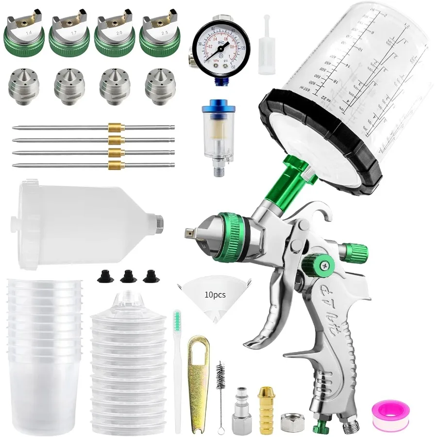 

HVLP Spray Gun with 10Pcs 650ML Disposable Paint Cups for Automotive and House Painting Gravity Feed Air Paint Gun with 1.4mm 1