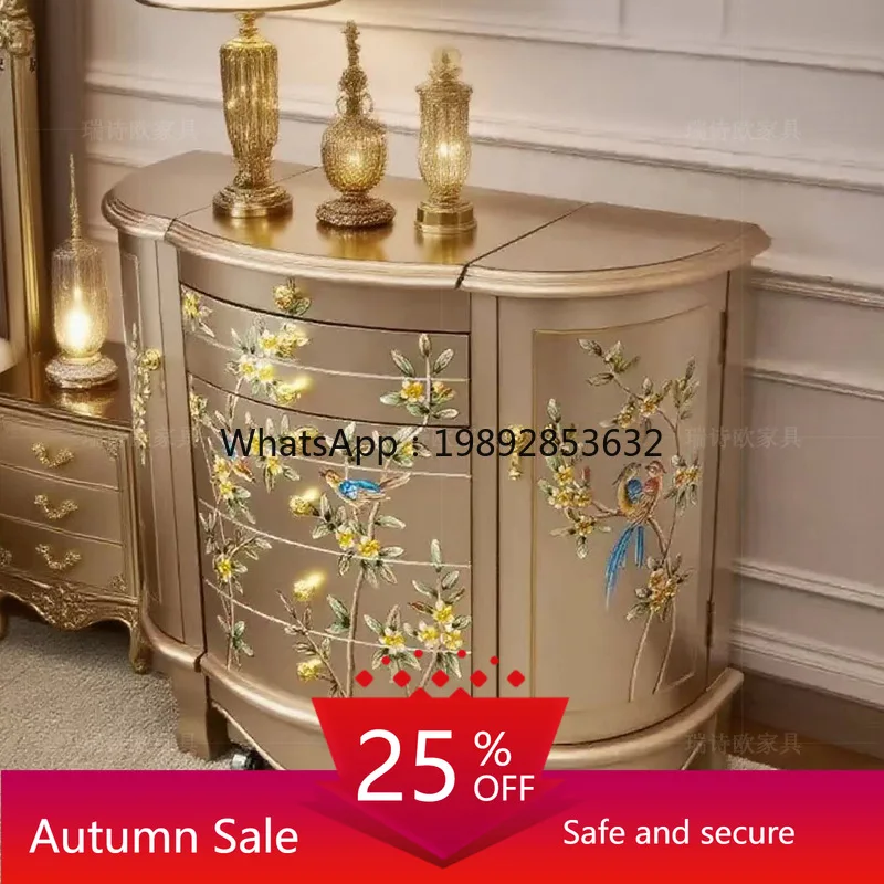

LYY Hand-painted Flower and Bird Half-round Dressing Cabinet Bedroom Solid Wood Makeup Table Decorative Dressing Table
