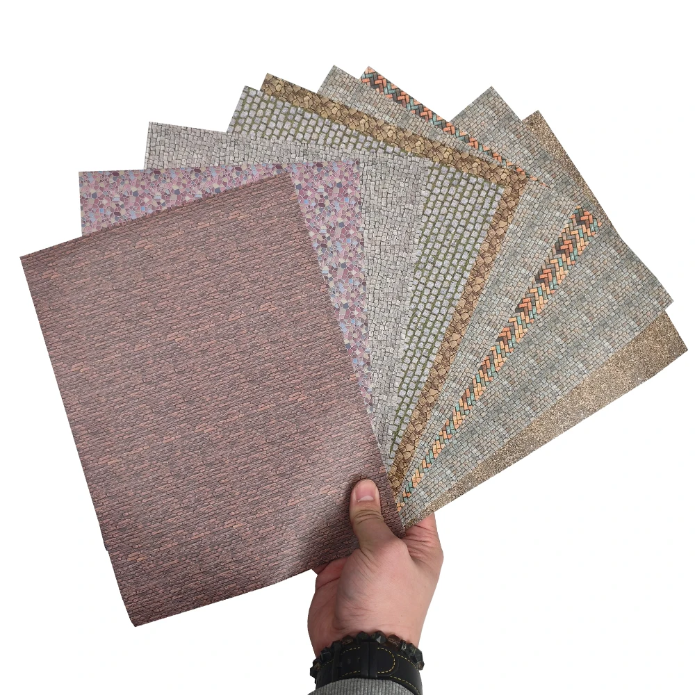 2 pçs 21*28cm simulação estrada/parede/piso superfície adesivo auto-adesivo kits de modelo de papel para mesa de areia materiais de tijolo à terra