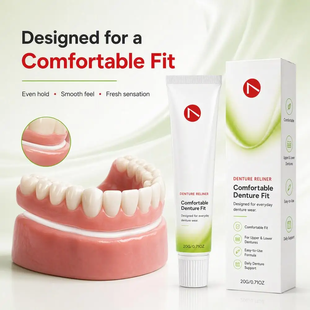 Denture Adhesive Cream, Extra Strong Long-Lasting Hold Dental Glue, Waterproof, Denture Adhesive for Upper & Lower Dentures 20g