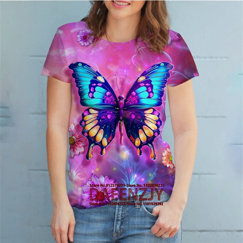 

Vintage Butterfly Flowers Women's T Shirt Tops O Neck Casual Short Sleeve Pullover Summer Female Harajuku Punk Streetwear