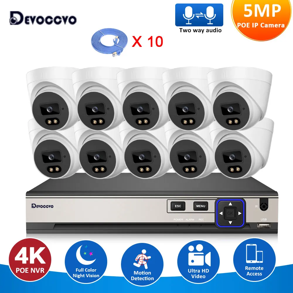 

10CH 4K POE NVR Security System Color Night Vision 5MP Indoor Home CCTV Dome Camer Video Surveillance System Kit P2P 2 Way Audio