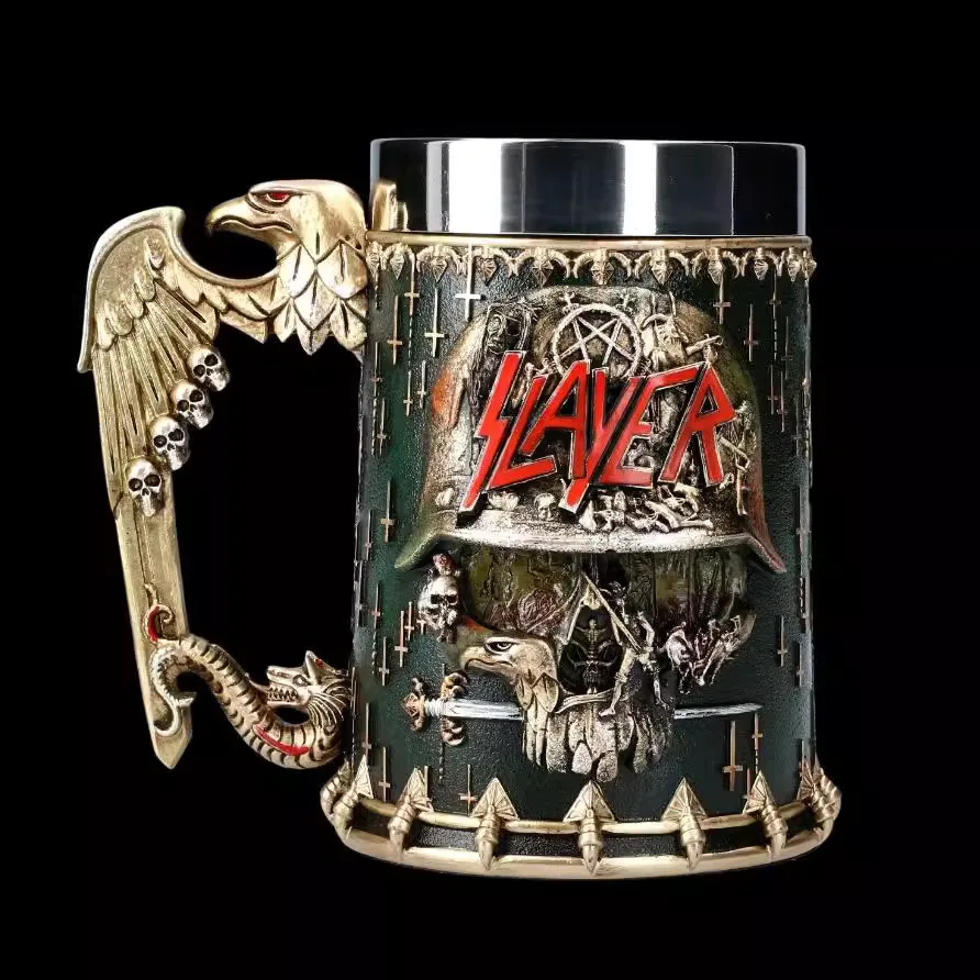 SLAYER Beer Glass Gold Eagle Resin Stainless Steel Mug 600ml Beer Steins Tankard Coffee Cup Tea Tumbler Drinkware Pub Bar Decor