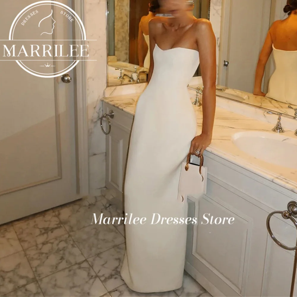 

Marrilee Customized Elegant Ivory Strapless Sweetheart Stain Prom Party Gowns Sheath Floor Length Formal Ocasion Evening Dresses