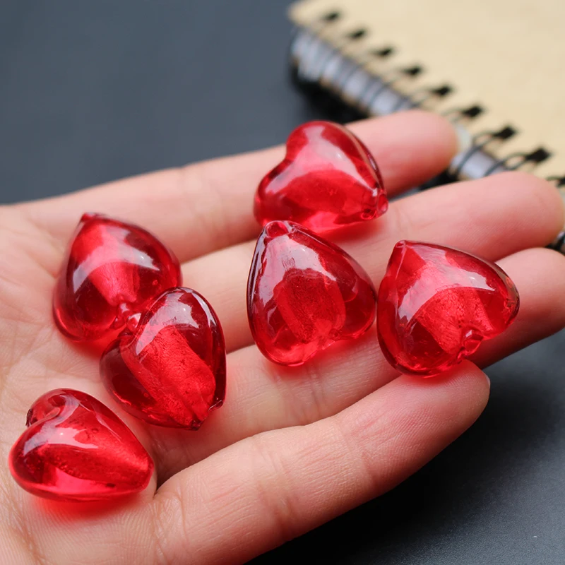 10Pcs 20mm Handmade Lampwork Glass beads Red Heart Loose Beads Foil Beads for jewelry Bracelet Necklace Earring Craft DIY Acces