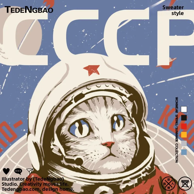 

Soviet CCCP Astronaut Dog Hoodie Men's Casual round Ne Sweatirt Cotton Polyester Blend Autumn Winter Loose Fit T-irt
