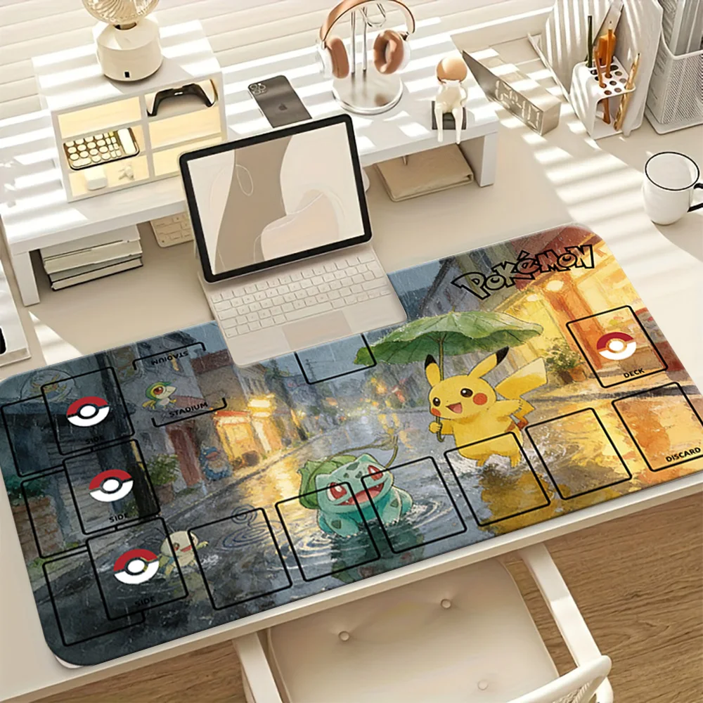 Pikachu Bulbasaur Rainy Street Pokemon TCG Playmat Large Extended Gaming Mouse Pad