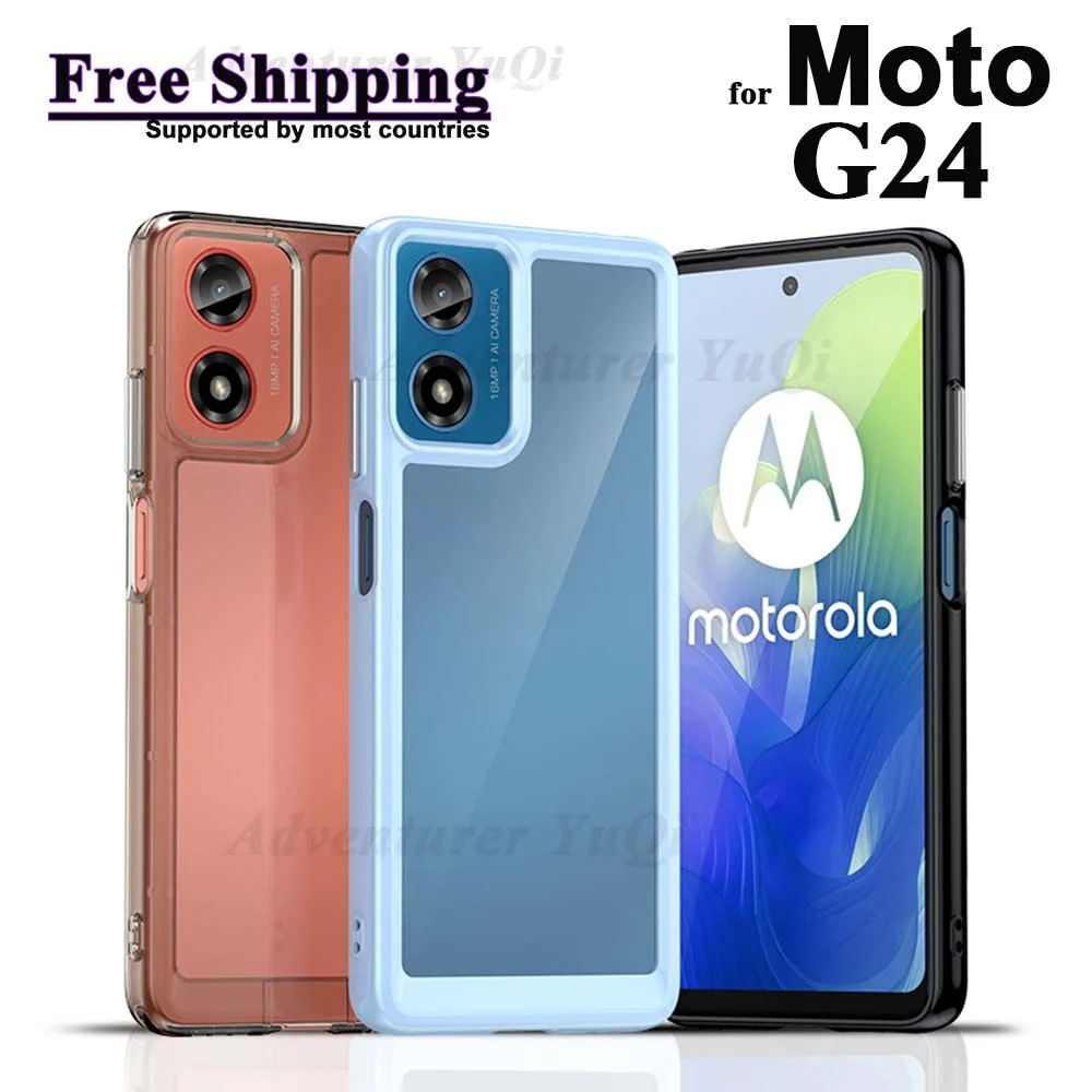 

Protective Case for Motorola Moto G24 Shockproof Corner Airbag Cushion Raised Lips Transparent Bumper Shell Cover Funda