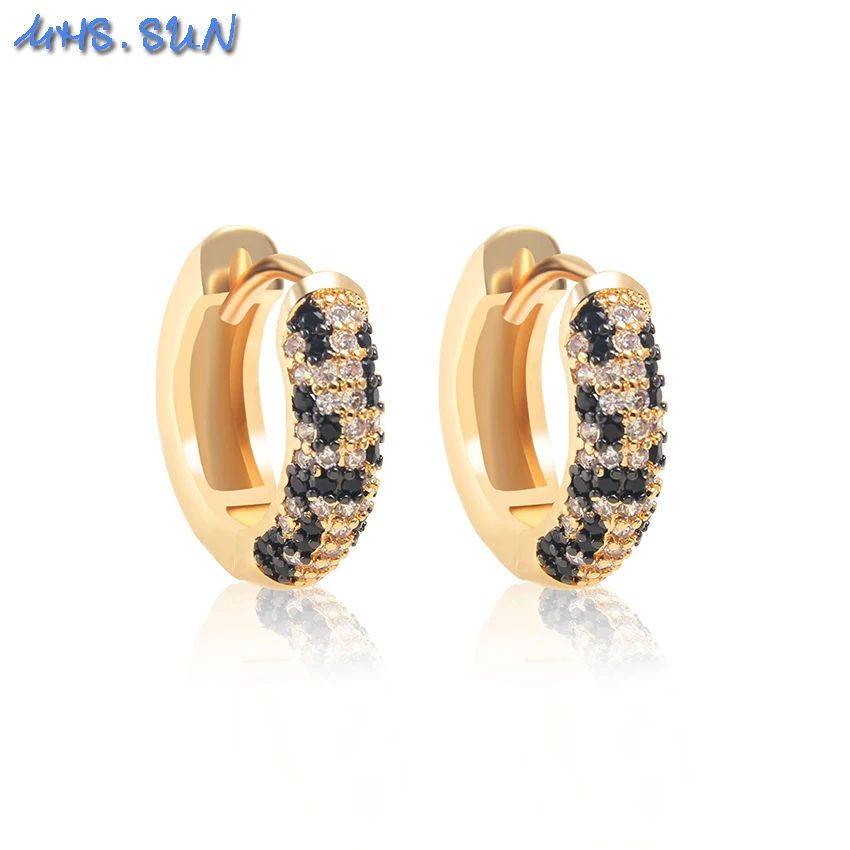 MHS.SUN High Quality Zircon Leopard Print Hoop Earrings Women Men Hip Hop Round Jewelry Gold Plated AAA CZ For Party Accessories