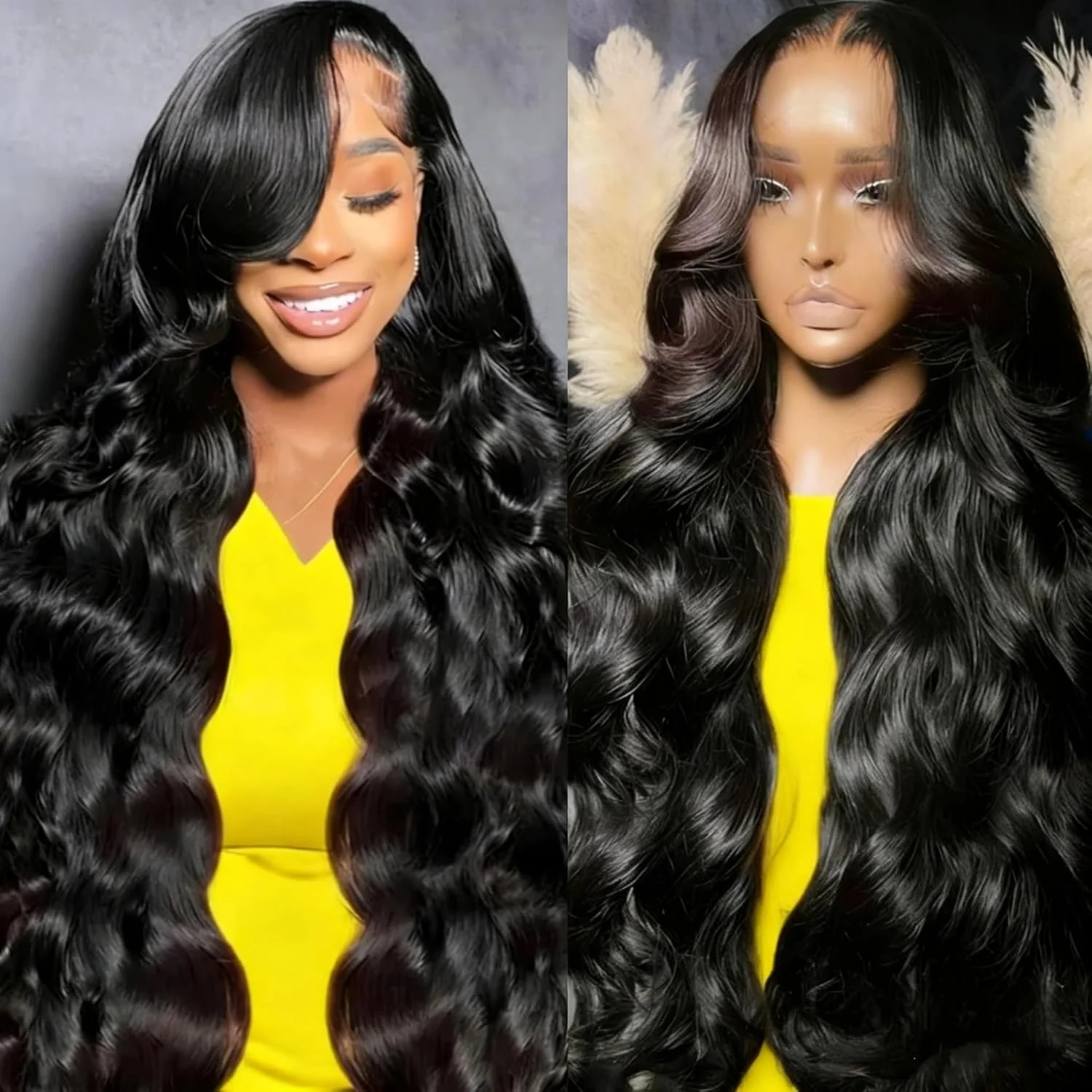 

Парик из натуральных волос Body Wave, 52 дюйма, 13x6, с кружевной передней частью, бразильский, натуральный черный, предварительно проработанный, 200% плотность, для женщин