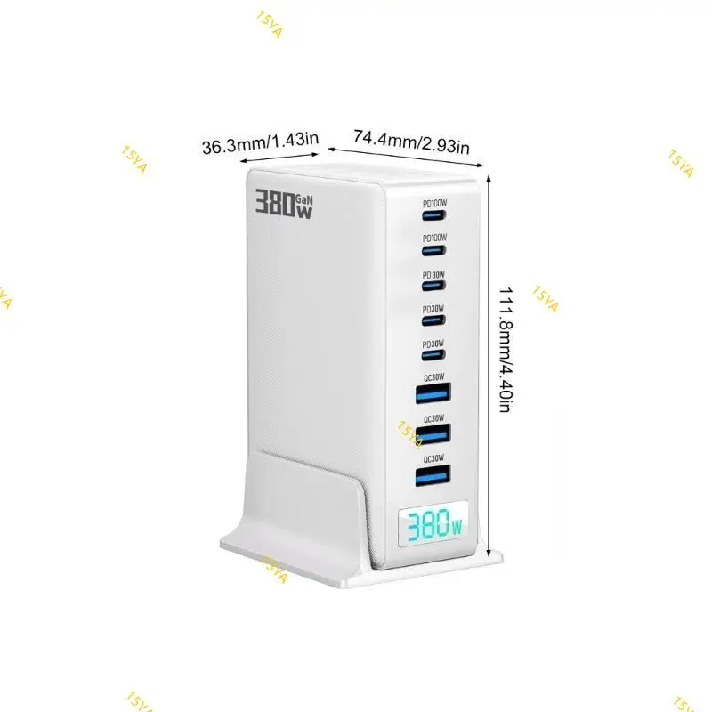

15YA 380W настольная зарядная станция с 8 портом, включая 5 типов C и 3 USB Адаптер Port Power для домашнего и офисного