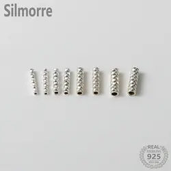 5pcs 925 Sterling Silver Emboss Tube Beads for DIY Fine Jewelry Finding Accessories