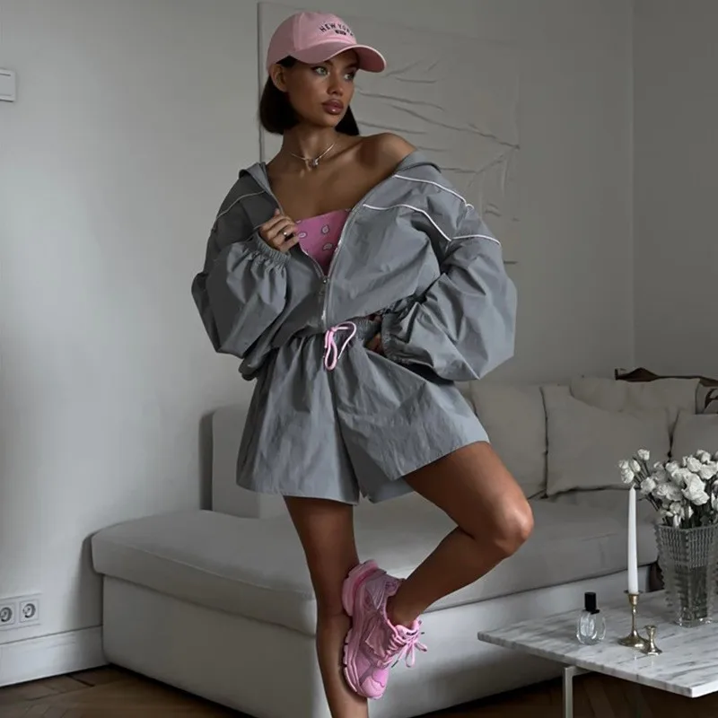 Summer Women's Clothing Shorts 2 Piece Set Drawstring Waist Short Pants High Waist White Set Casual Shorts