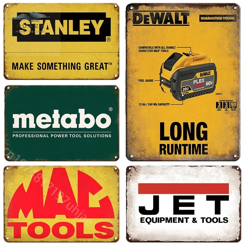 Retro Vintage Tin Sign Tool Brand Metal Plaque Plates Decorative Plate Signs for Home Garage Man Cave Workshop Club Wall Decor