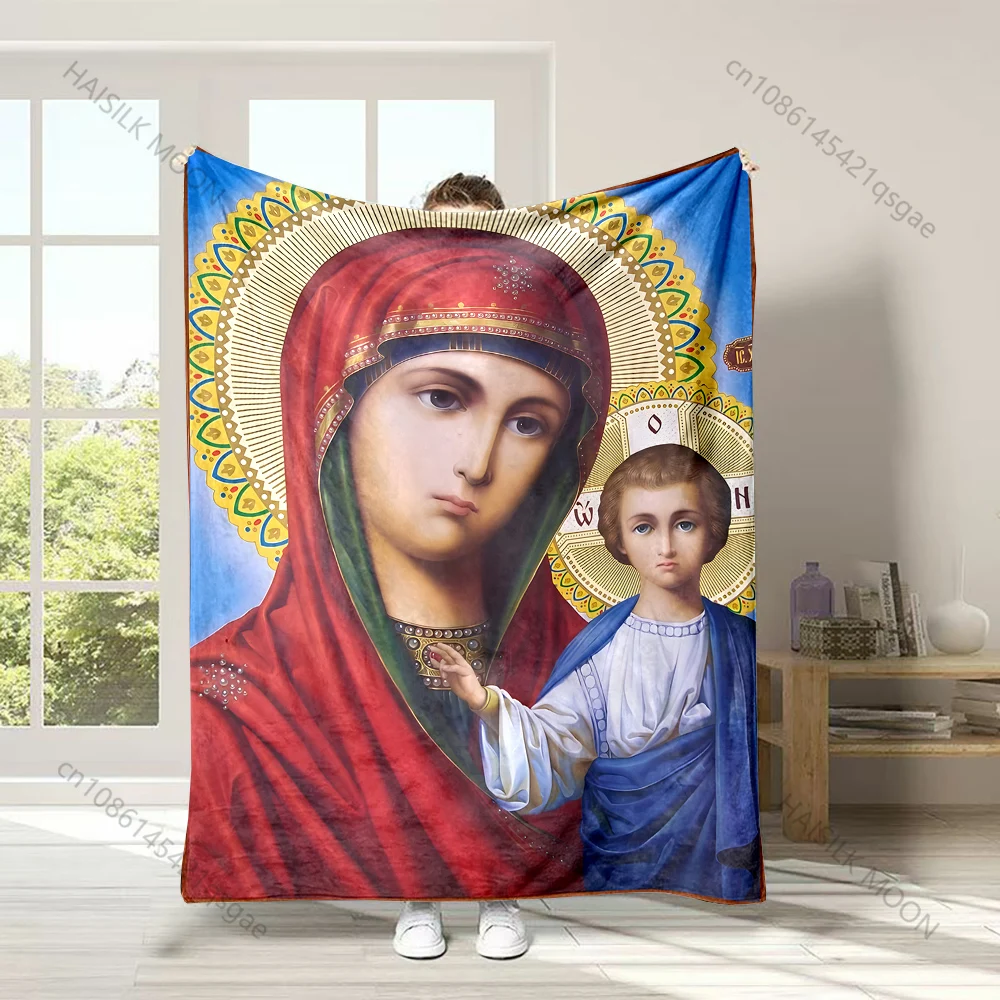 Religious painting mother child Faith-printed Flannel Blanket Soft and Warm Suitable for Home Travel Picnics Camping RV Use
