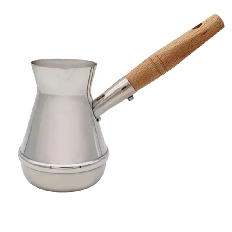 Cafetera Turca Tradicional Cezve para Preparar Café en Casa, Mango de Madera, Acero Inoxidable, Ibrik, Olla para Derretir Mantequilla y Cera, Utensilios para Café