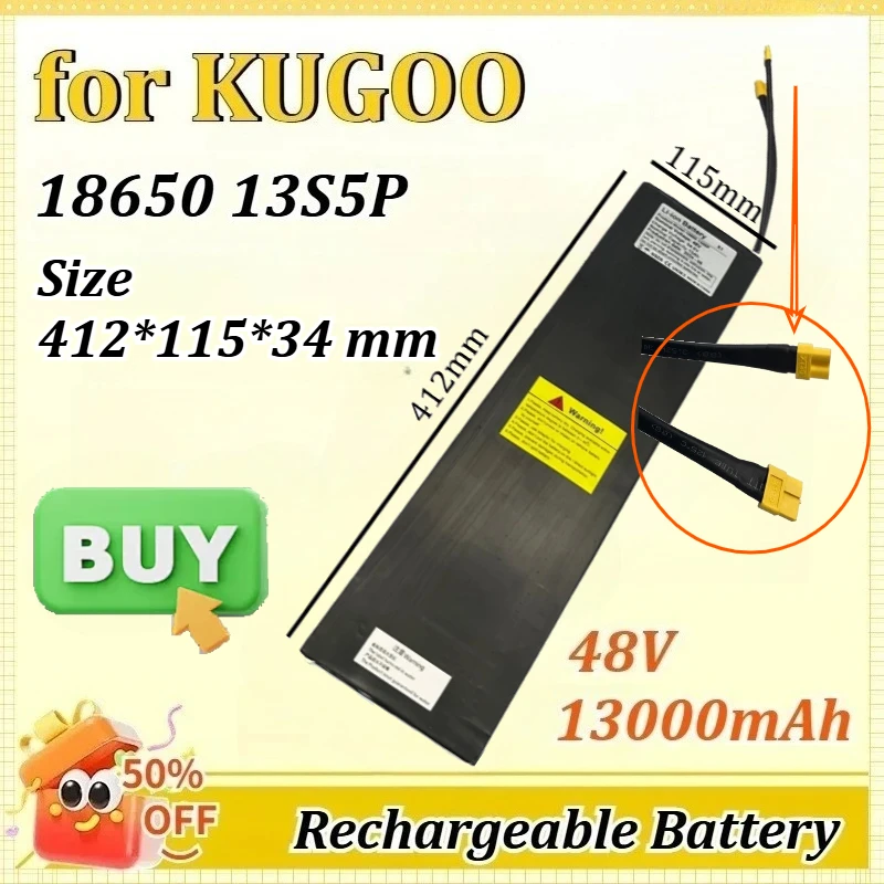 

for KUGOO X1 48V 13000mAh 18650 13S5P Lithium Battery Pack for Electric Scooter Built-in Replacement Battery