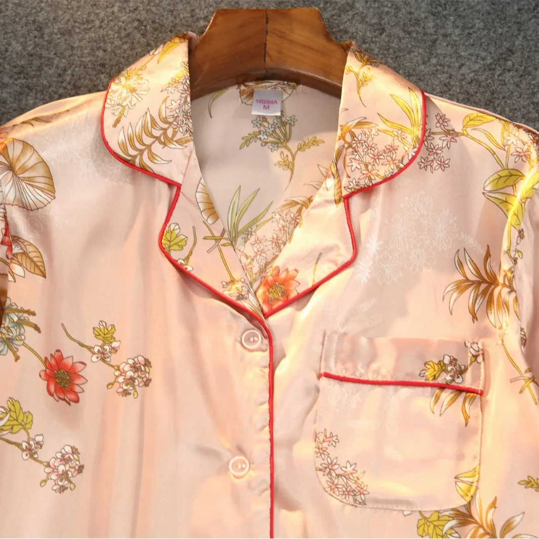 2 Piece Pajamas Set Lapel Long Sleeve Pyjamas Women Rayon Sleepwear PJS Home Clothes Spring Print Nightwear Pijamas Sleep Suit 2