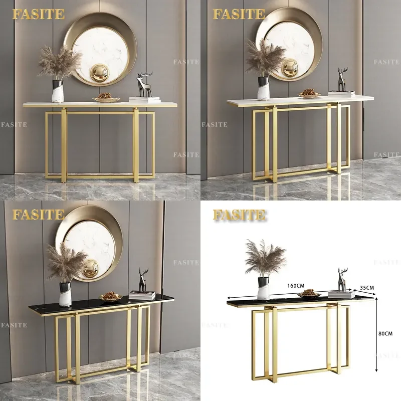 For Nordic Marble Entrance Table Modern Simple Entryway Console with Wrought Iron Frame Foyer End View Cabinet Home Decor