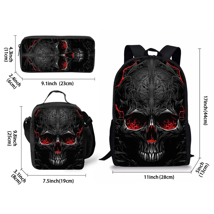 Skeleton Pattern Three Piece Set Backpacks for Boy and Girls Best Gifts 3D Cartoon School Backpack for Children