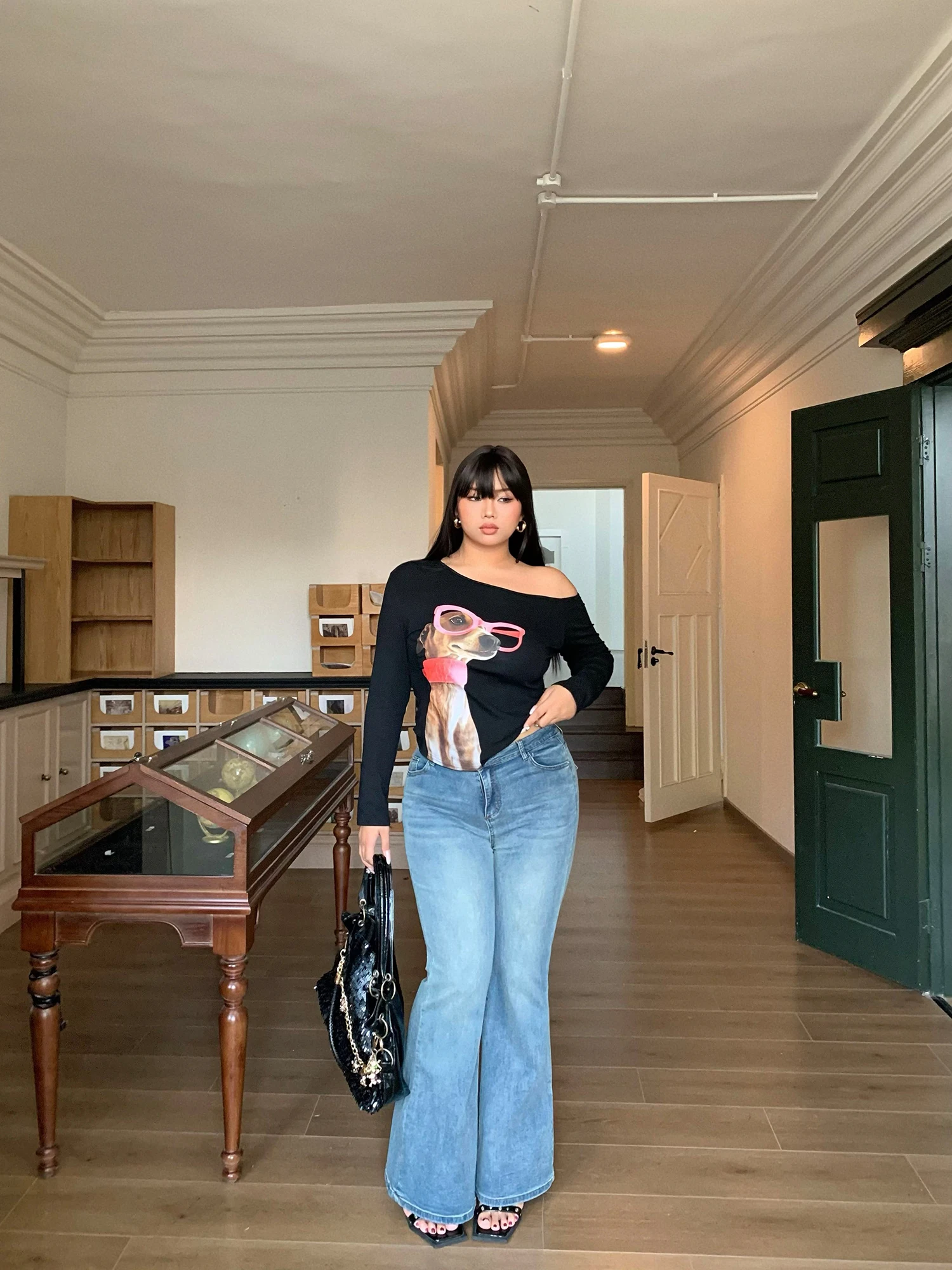 

Niangge American Retro High Waist Bell Bottom Jeans Women plus Size Casual Style Faded Denim Comfortable Breathable Cotton