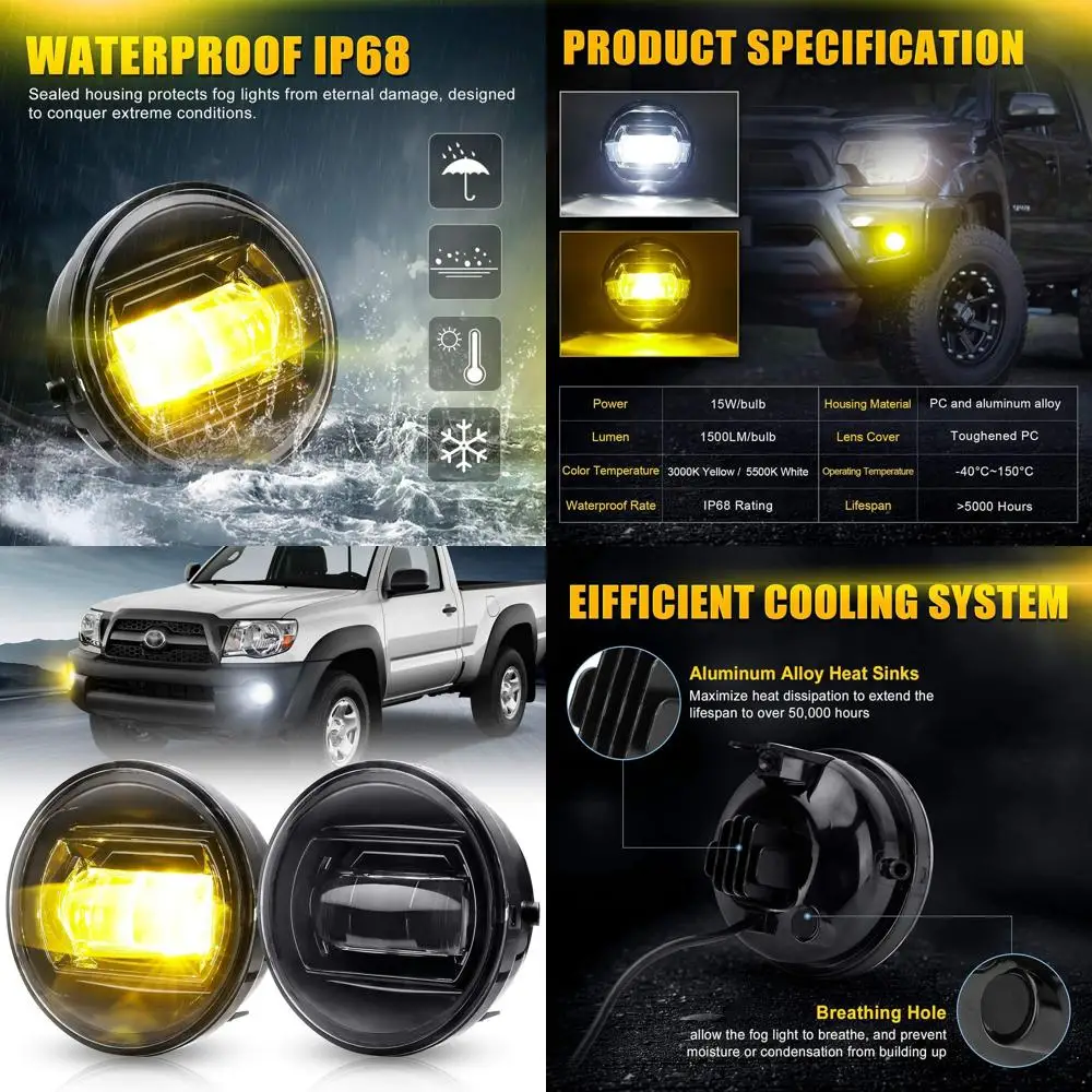 

Всепогодные светодиодные противотуманные фары с двухцветным белым/желтым, Switchback, комплект из 2 предметов, совместимые с Tacoma 2005-2011, Tundra 2007-2013,